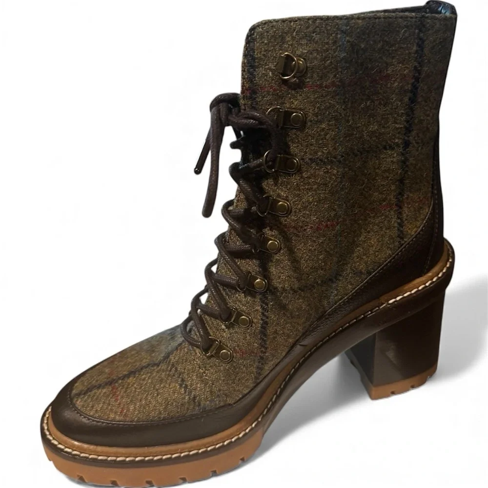 Tory Burch Miller Wool Lug Sole Hiker Booties Brown Ankle Boots Size 10